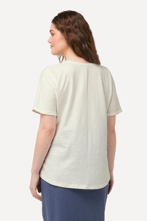 Immagine prodotto Ulla Popken T-shirt con stampa floccata, scollo a V, mezze maniche e cotone biologico (50, 52)