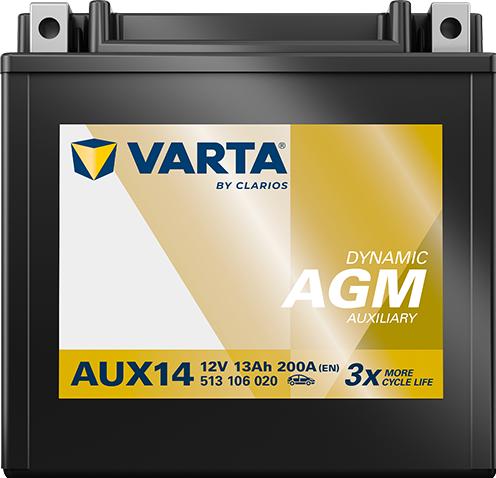 Produktbild Varta AUX14 SILVER AUXILIARY DYNAMIC AGM 513 106 020 Stützbatterie 13Ah (12 V, 13 Ah, 200 A)