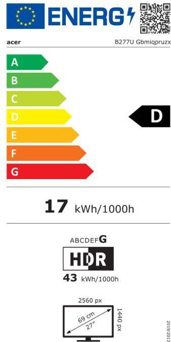 Label énergétique Acer Vero B277UGbmiqpruzx (2560 x 1440 pixels, 27")