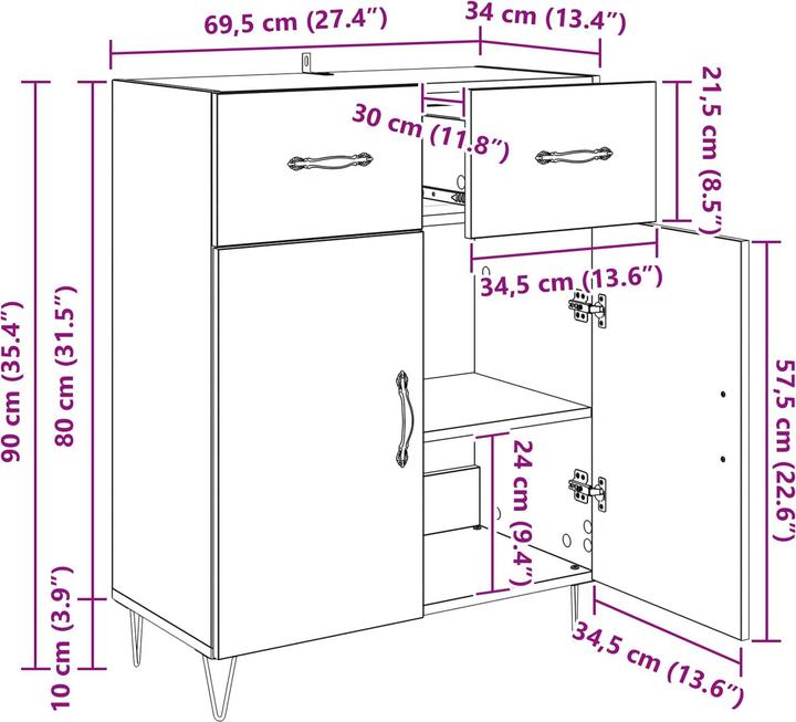 Produktbild vidaXL Modernes Sideboard (34 x 34 x 90 cm)