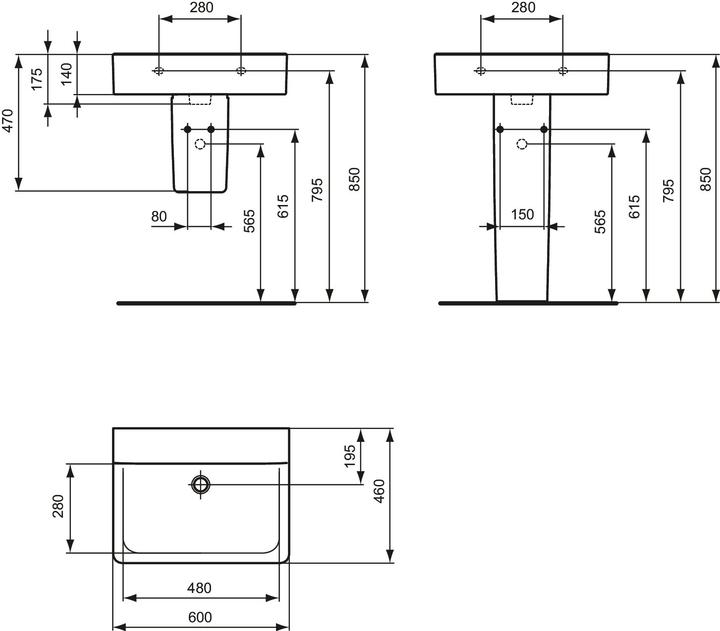 Actual product image Ideal Standard Connect Cube Wash basin 600mm E8102, without tap hole without overflow (460 mm, 600 mm)
