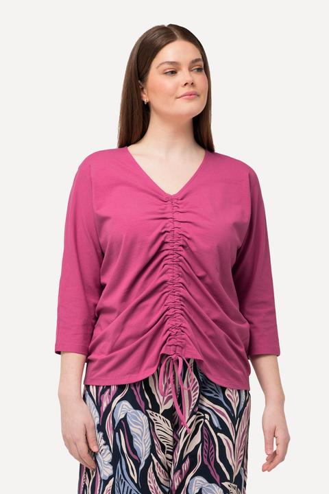 Immagine prodotto Ulla Popken T-shirt con arricciatura, scollo a V, maniche a 3/4 e cotone biologico (58)