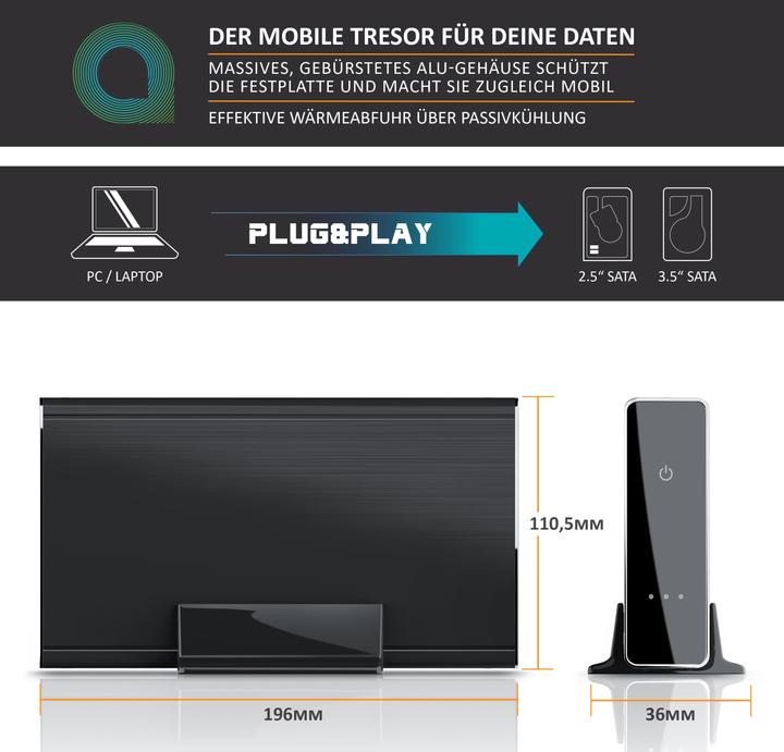 Produktbild Aplic USB 3.0 Festplattengehäuse 3,5 Zoll extern für SSD und HDD, SATA, UASP Festplatten Gehäuse (3.5")