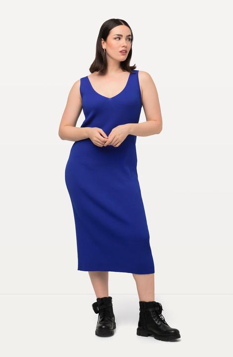 Produktbild Ulla Popken Strickkleid, Rippstrick, Slim, Midilänge, V-Ausschnitt, ärmellos (46, 48)