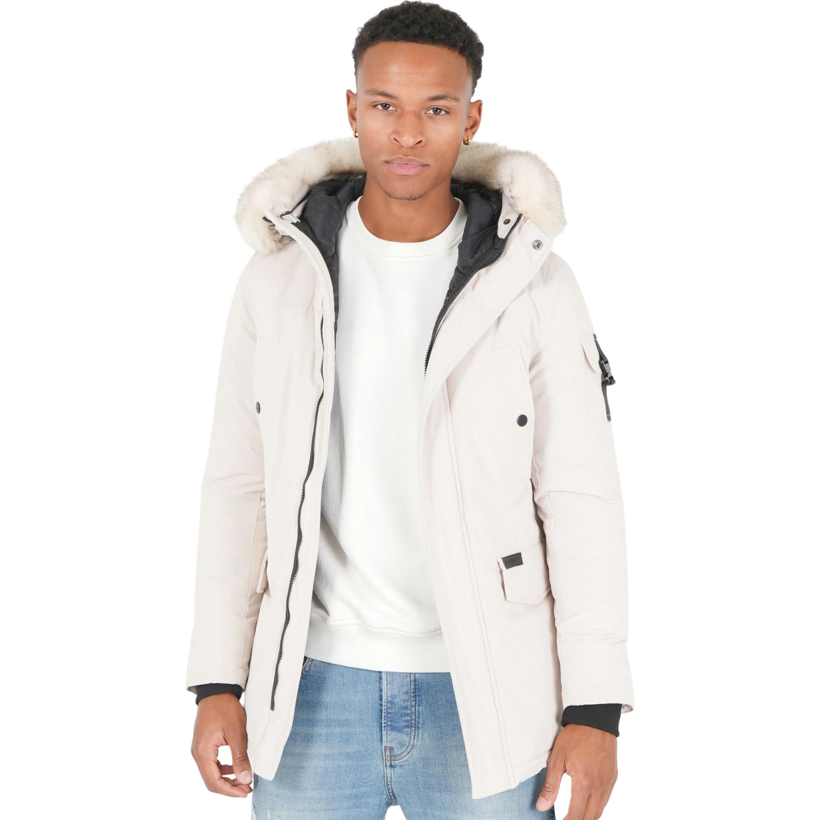 Sixth June, Herren, Jacke, Parka mit Kapuze aus wasserabweisendem Pelz (L), Weiss, L