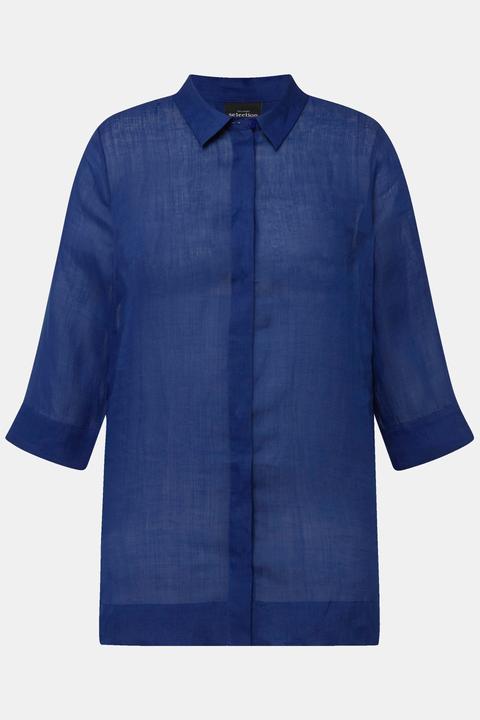 Immagine prodotto Ulla Popken Blusa in ramiè con collo da camicia e maniche a 3/4 (54)