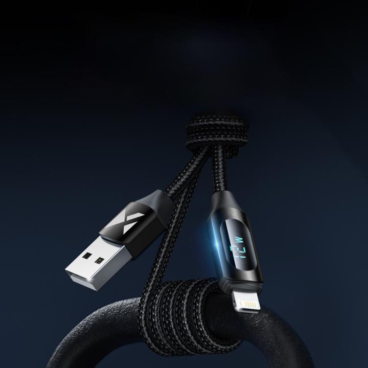 Actual product image Wozinsky USB-A Cable - Lightning WUALC1 with LED Display 2.4A 1m - Black (1 m, 12.50 W)