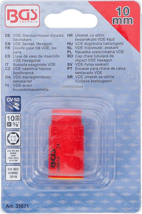 Immagine prodotto BGS VDE-Steckschlüssel-Einsatz Sechskant | Antrieb Innenvierkant 10 mm (3/8") | SW 10 mm (10 mm)