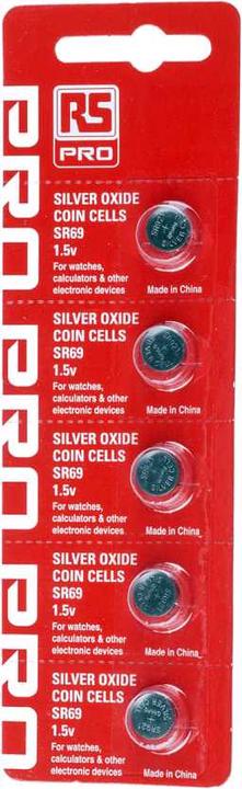 Produktbild RS PRO Silberoxyd-Knopfzelle (5 Stk., SR69, 44 mAh)