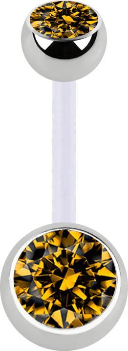 Produktbild Star Piercing Banane transparent mit zwei Kugeln silber Kristall topaz (Bioflex, ohne Messing, Chirurgenstahl 316L)