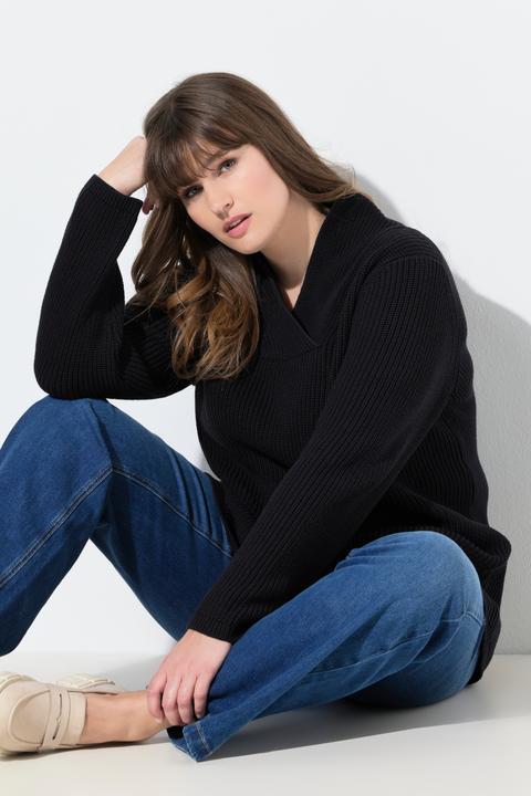 Actual product image Ulla Popken Eco Cotton Shawl Collar Long Sleeve Sweater (42, 44)