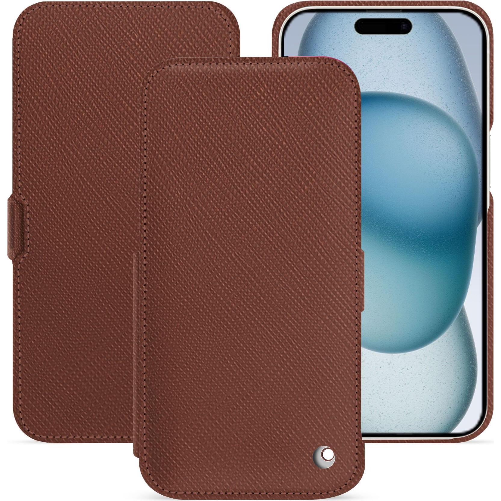 Noreve Lederschutzhülle horizontal (Apple iPhone 15), Smartphone Hülle, Braun
