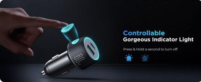 Image du produit Joyroom Chargeur de voiture multi-couleurs avec USB-A+USB-C 60W - Noir