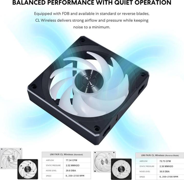 Produktbild Lian-Li UNI FAN CL Wireless Lüfter - 120mm, schwarz (120 mm, 1x)