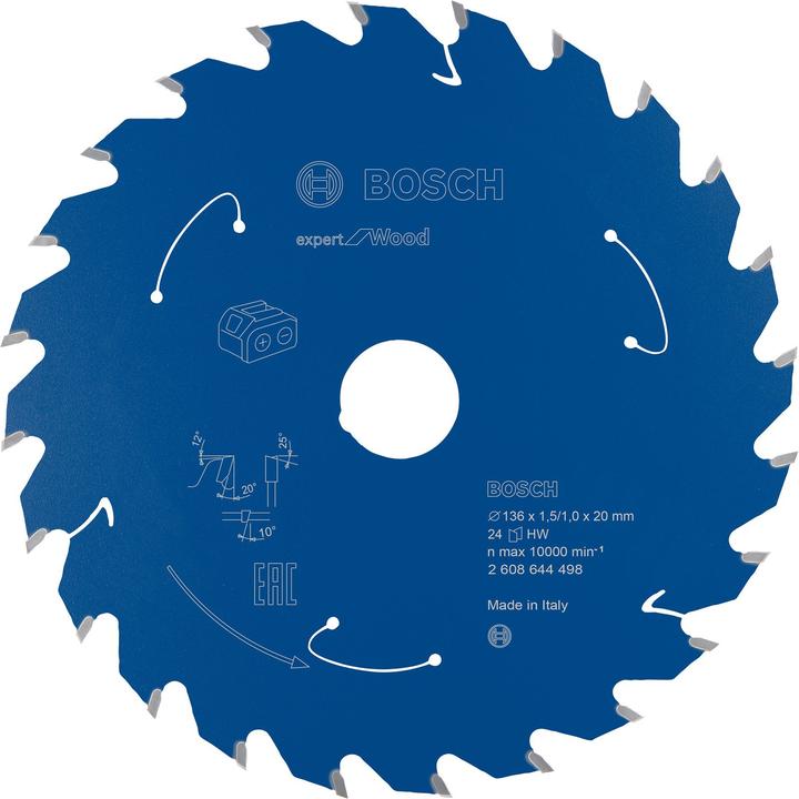 Image du produit Bosch Professional Zubehör Lame de scie circulaire sans fil Expert for Wood, 136 x 1,5/1 x 20, 24 dents