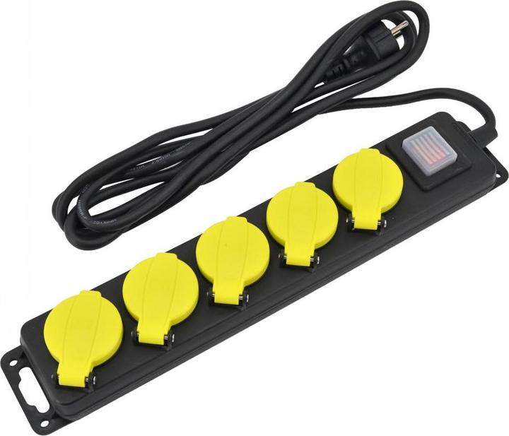 Produktbild AW Tools AWTOOLS PRZEDŁUŻACZ WARSZTATOWY CZARNY 5 GNIAZDA 5,0m Z UZIEMIENIEM, WYŁĄCZNIK IP44 3x1,5mm (5 m)