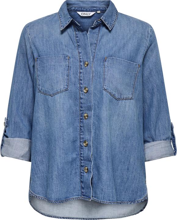 Produktbild Only Normal geschnitten Hemdkragen Umgeschlagene Ärmelbündchen Jeanshemd Jeanshemd (L)