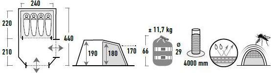 Actual product image High Peak Tent Merano 4.0 (Tunnel tent, 11.70 kg, 4 persons)