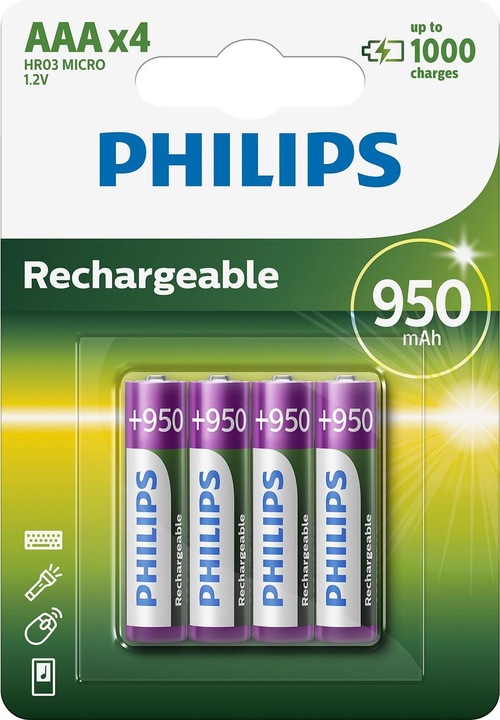 Philips Rechargeable AAA (4 pz., AAA, 950 mAh)