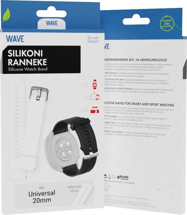 Actual product image Wave silikoniranneke, ÃƒÂ¤ly- ja urheilukelloille, valkoinen