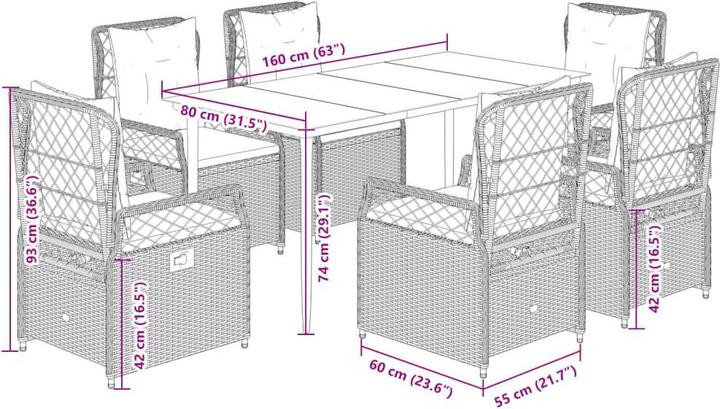 Image du produit vidaXL Meuble de jardin Ensemble de jardin 7pcs gris clair Poly rotin (160 cm)