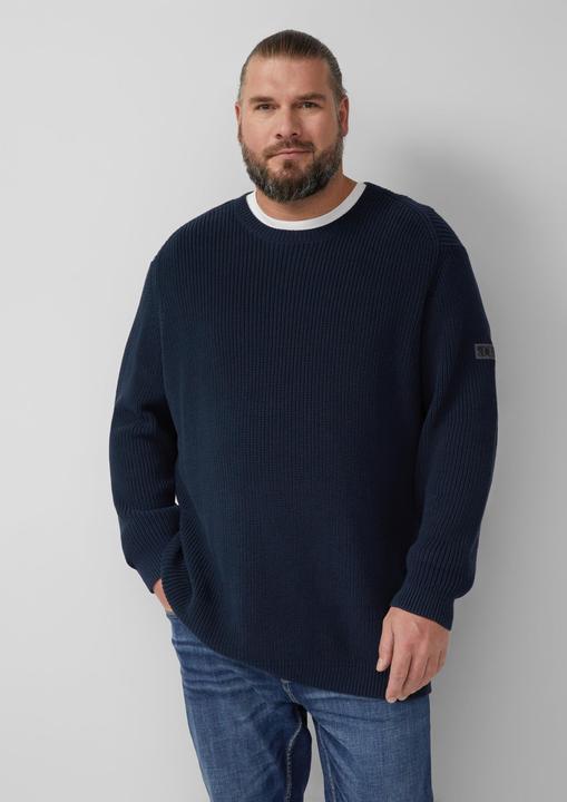 Produktbild s.Oliver Strickpullover Strukturierter Baumwoll-Pullover mit Label-Patch (5XL)
