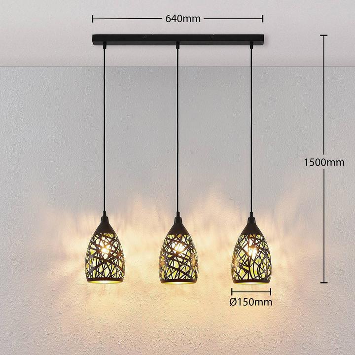 Produktbild Lindby Marcello 3 Pendelleuchte Black/Gold (E27)