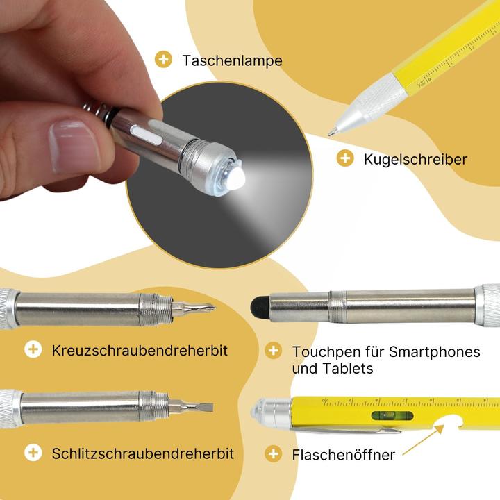 Image du produit Hermex 8in1 Stylo à bille multi-fonctions Stylo tactile Niveau à bulle Tournevis (8 Fonctions)