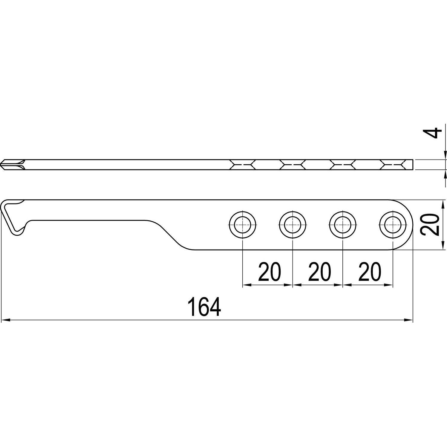 ABS, Türöffner + Türschliesser, IMH-ABS Mitnehmerhaken SF, 164 x 20 x 4 mm, universal, DIN, schwarz verzinkt