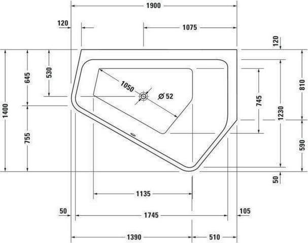 Actual product image Duravit Whirlpool bath PAIOVA 5 corner re 267 l 1900x1400mm we Air-System (267 l, 190 cm, 140 cm)