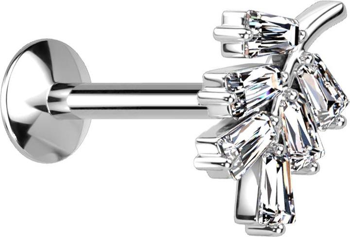 Produktbild Star Piercing Micro Threadless UFO Labret silber Blatt silber Kristalle silber (Messing, Chirurgenstahl 316L)