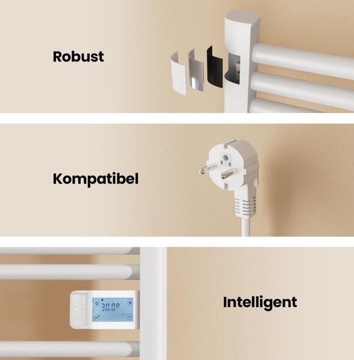 Produktbild Emke Badheizkörper Handtuchhalter Einstellbare Temperaturregelung 96x54cm Weiss 500W (500 W)