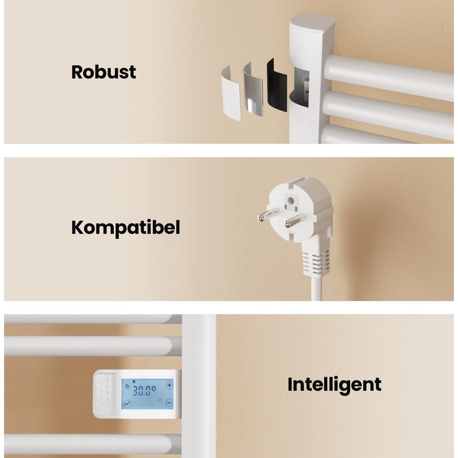 Thumbnail - Emke Elektrischer Handtuchheizkörper 750x540x43 mm, Smart Thermostat, LED-Display, 180 Watt, Weiss, Heizkörper, Weiss
