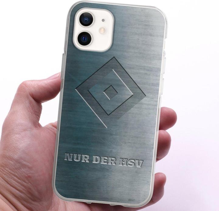 Produktbild DeinDesign Silikon Hülle für Apple iPhone 12 Handyhülle Case Smartphone Schutzhülle HSV Hamburger SV Metallic (Apple iPhone 12)