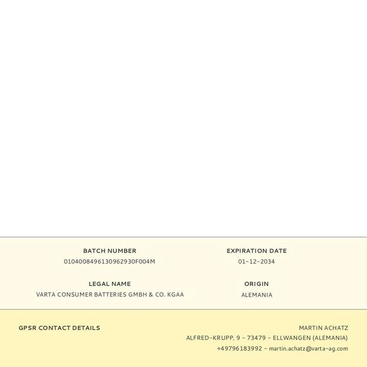 Nährwerte und Zutaten Varta LONGLIFE Power Box (12 Stk., AAA, 1260 mAh)