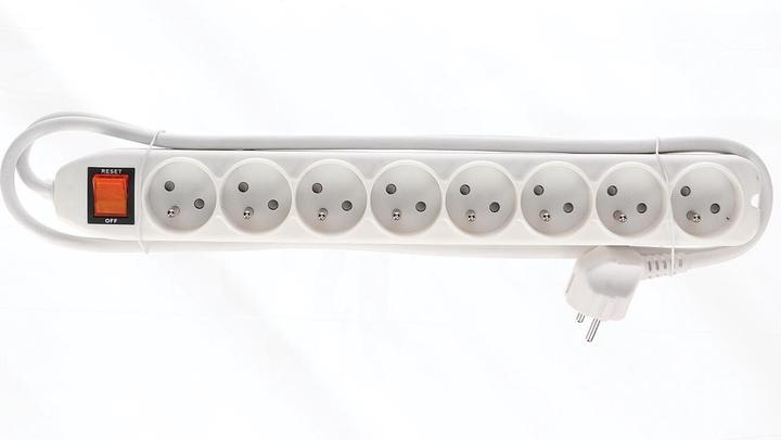 Productafbeelding Velleman 8-voudige contactdoosrail - met schakelaar & overbelastingsbeveiliging - wit (8 x, CEE 7/5, 1.50 m)