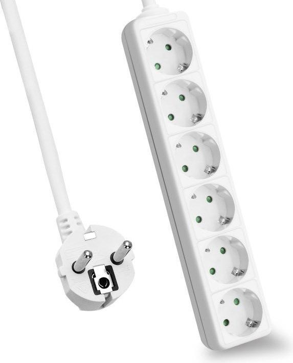 Actual product image Helos CLASSIC socket strip, 6-way, white, 3.0m, without switch (6x, CEE 7/3, 3 m)