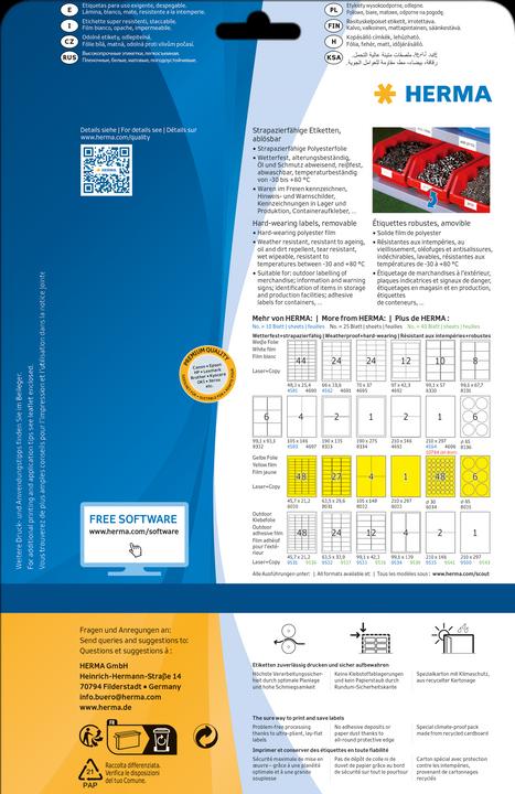 Actual product image Herma Weatherproof labels A4 removable