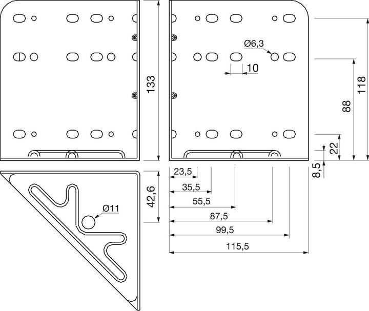 Produktbild Vasalat Bettwinkel Eckverbinder Winkel, 115 x 115 x 133 mm Stahl silbergrau, 1 Stück