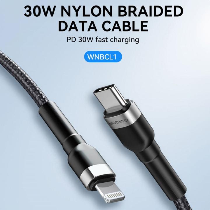 Actual product image Wozinsky WNBCL1 Lightning / USB-C PD 30W cable 1 m - black (1 m, 30 W)