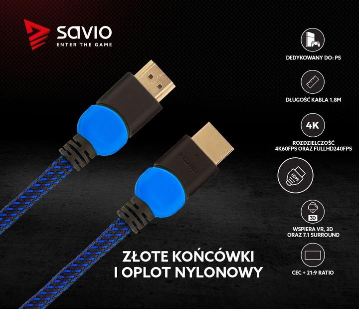 Actual product image Savio GCL-02 HDMI Cable HDMI Type A (Standard) (1.80 m)