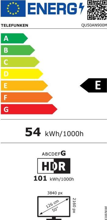 Energie-Label Telefunken QU50AN900M (126 cm (50 Zoll), schwarz, UltraHD/4K, Triple Tuner, SmartTV, Android Betriebssystem) (50", QLED, 4K, 2023)