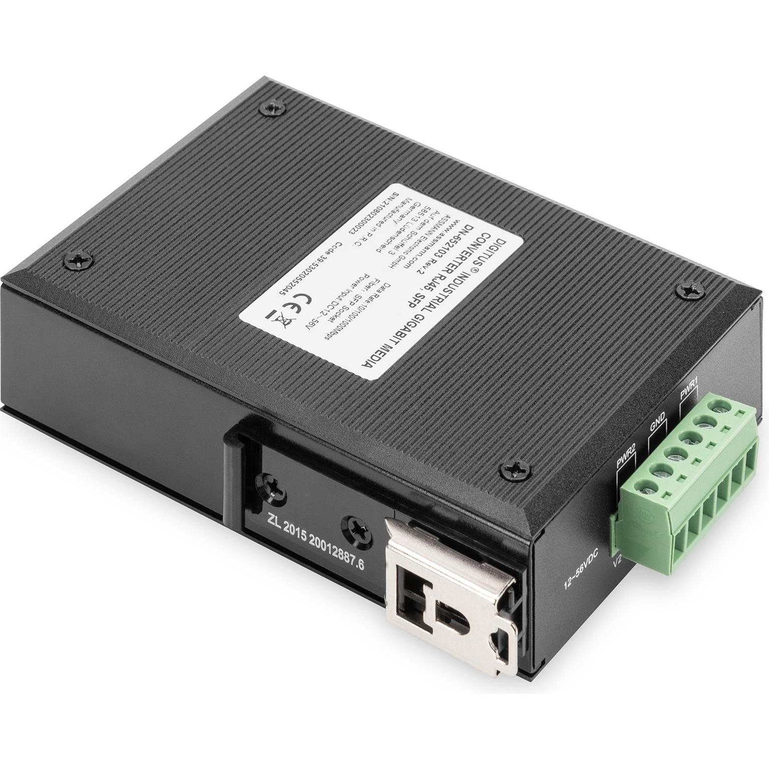 Thumbnail - Digitus Industriellerl Gigabit Medien Konverter 10/100/1000BaseT zu 1000Base-X SFP Reichweite bis zu 80km, Data Converte...