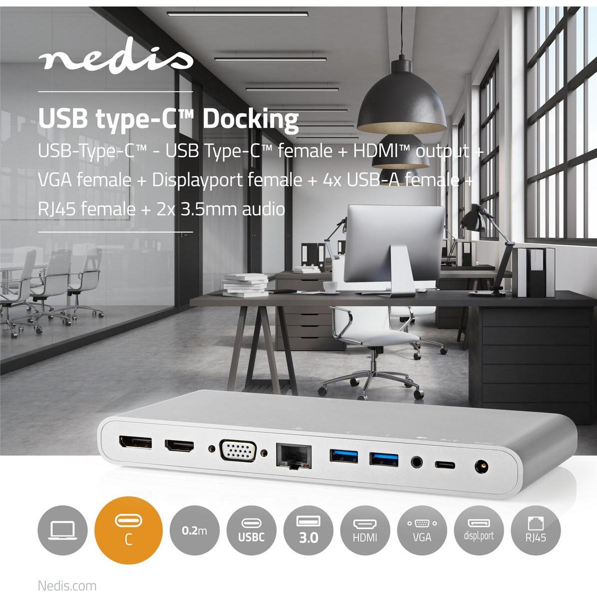 Thumbnail - Nedis USB Dockingstation USB 3.2 Gen 1 USB-C™ Stecker DisplayPort Buchse / HDMI™ Buchse / RJ45 (USB-C, 12 Ports), Dockin...