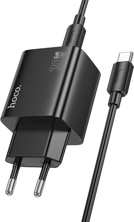 Actual product image Hoco Adapter charger 2 x Type C + 2 x USB A + cable Type C to Type C PD QC3.0 3A 30W N56 black (30 W, 4 ports)