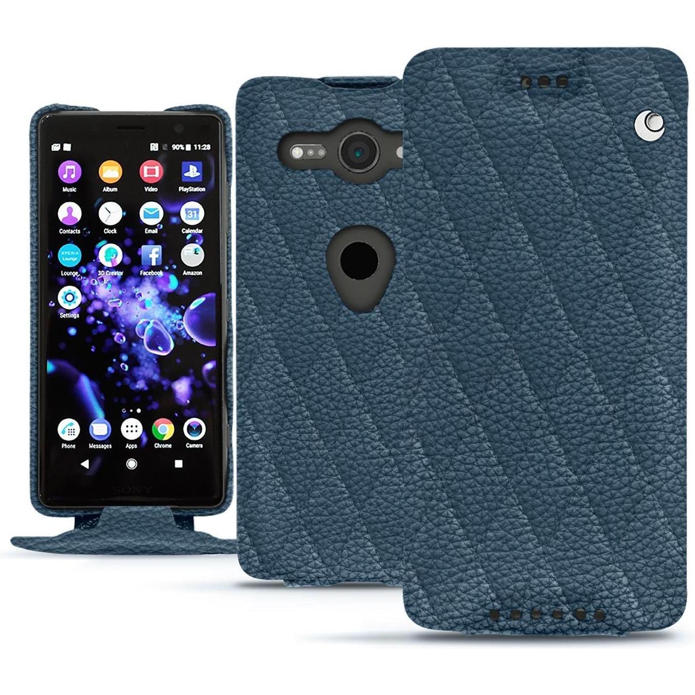 Noreve Lederschutzhülle vertikal (Sony Xperia XZ2 Compact), Smartphone Hülle, Blau