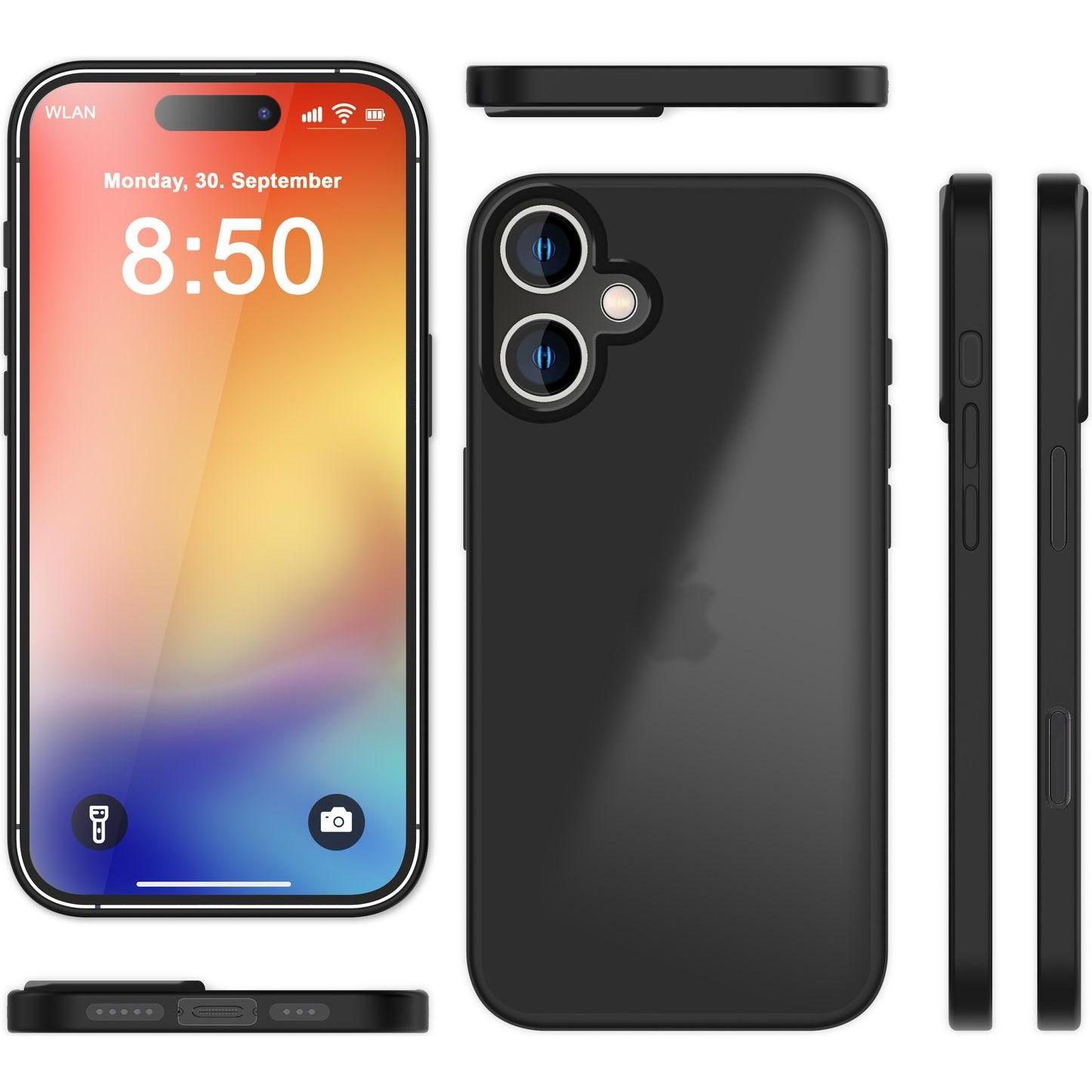 Nalia Matte Hybrid Hülle Semi-Transparent (Apple iPhone 16), Smartphone Hülle, Schwarz