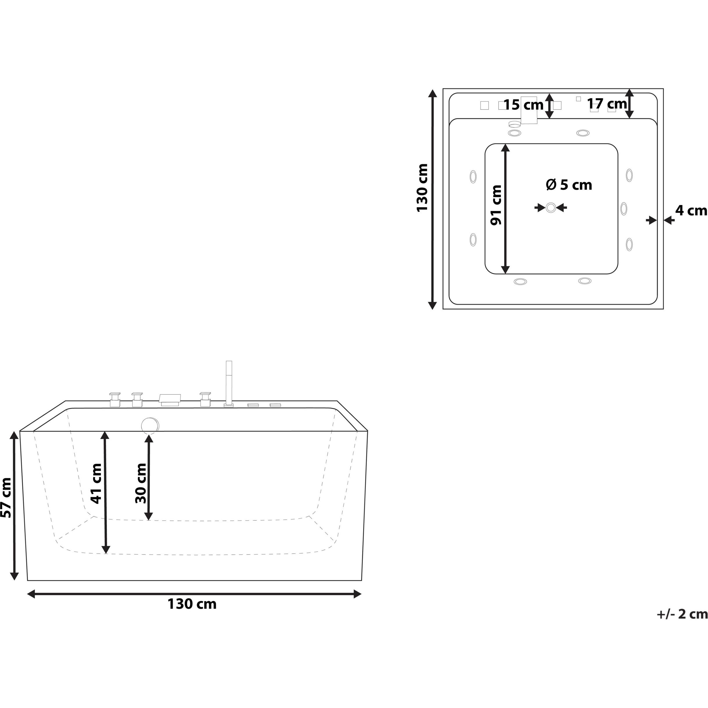 Thumbnail - Beliani, Badewanne, Whirlpool Badewanne freistehend weiss quadratisch 130 x 130 cm TAHUA (339 l, 130 cm)