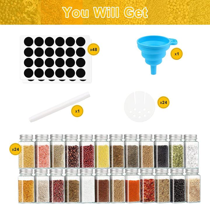 Image du produit Mxtimwan Set de 24 verres à épices (Différentes épices, Herbes aromatiques)