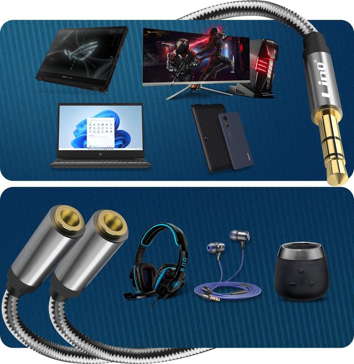 Immagine prodotto LinQ Connettore jack da 3,5 mm maschio a 2x connettore jack da 3,5 mm femmina (Jack da 3.5mm, Jack da 3.5mm)